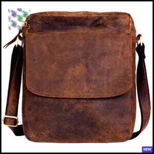 Leather Crossbody Messenger Satchel Tablet Bag Vintage Style Adjustable Strap